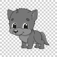 Cute cartoon character sticker wolf. Animal theme. Colorful vector illustration. Isolated on transparent background. Design element