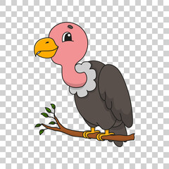 Cute cartoon character sticker vulture. Animal theme. Colorful vector illustration. Isolated on transparent background. Design element