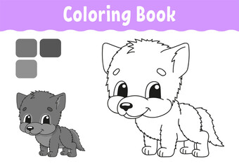 Coloring book for kids. Cheerful character. Vector illustration. Cute cartoon style. Fantasy page for children. Black contour silhouette. Isolated on white background.