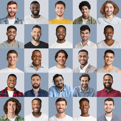 Multiethnic men different ages showing positive emotions