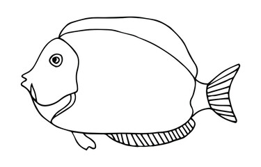 Hand drawn cartoon fish. Vector illustration isolated on white background.