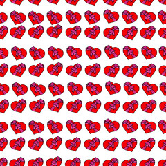 Valentines Day seamless pattern. Hand drawn vector illustration. Hearts, lips, kiss.