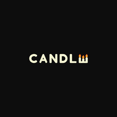 A flat, simple, and minimalist typography design of a word Candle