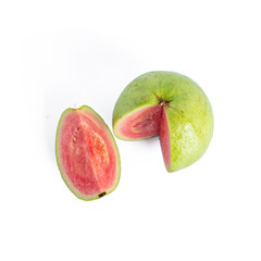 Common guava fruit cut isolated on white background
