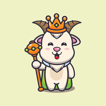 Cute goat king. Cute cartoon animal illustration.