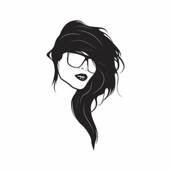 Women Hair style Hipster Black and White vector eps