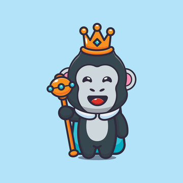 Cute gorilla king. Cute cartoon animal illustration.
