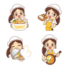set of cartoon chef with food