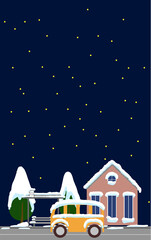 Fototapeta premium Snowy Christmas night in the cozy town, panorama