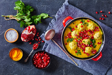 Fototapeta na wymiar Ash-e Anar, Persian Split Pea and Pomegranate Soup