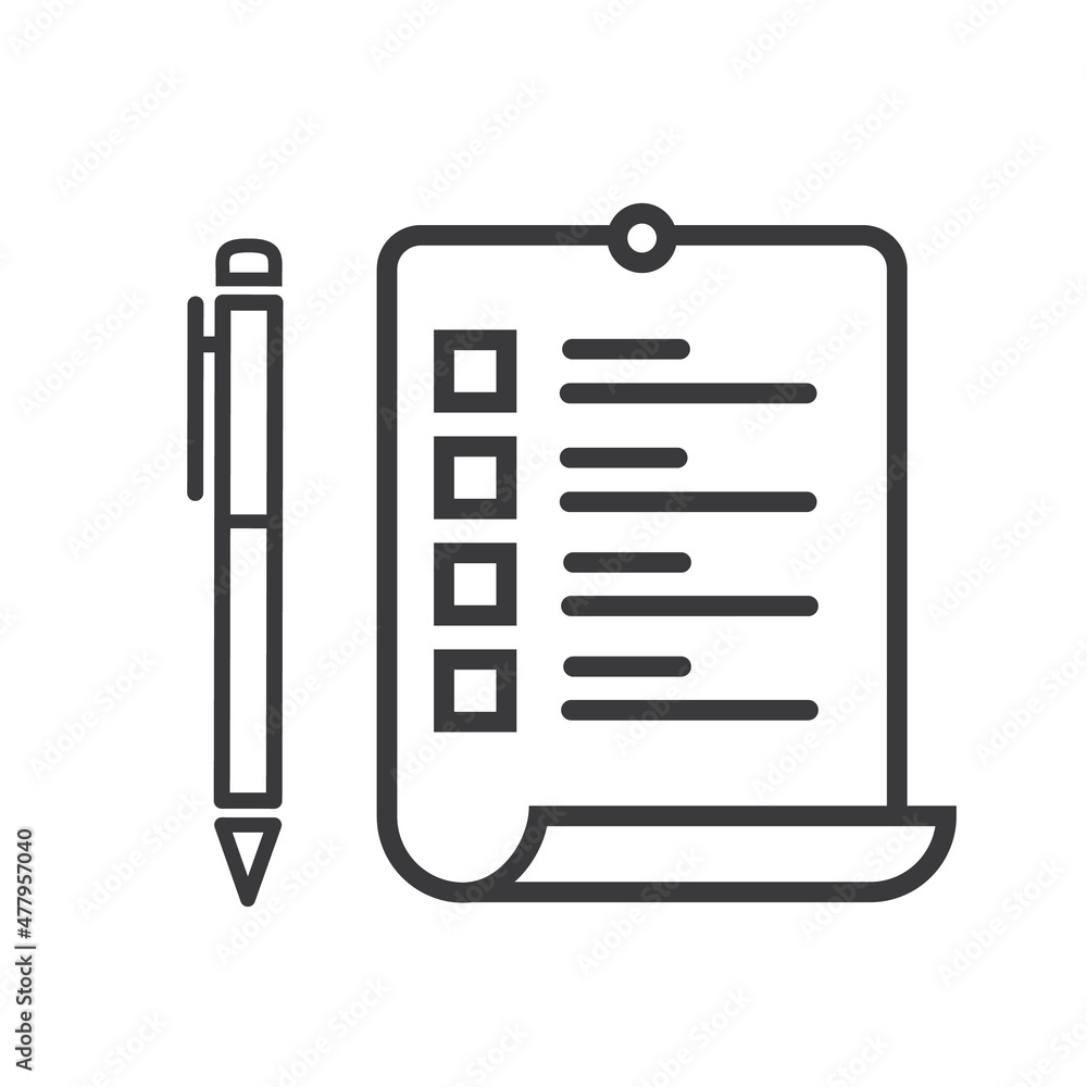 Poster document with fields for checks with pen, icon.