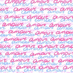 Vector seamless background, pattern. Handwritten word amour