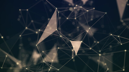 Abstract dark background with moving lines and dots with triangles. The concept of big data. Network connection. Internet connection worldwide. 3d rendering.