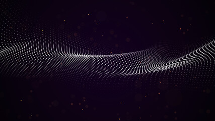 Abstract wave of particles. Futuristic dark background. Illustration of big data. 3d rendering.