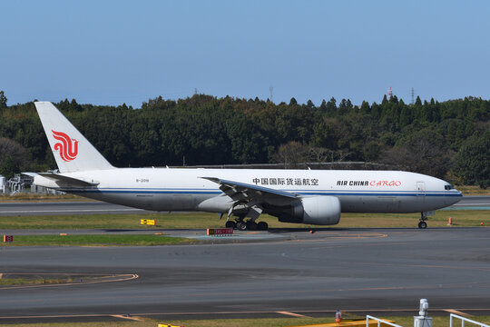 Chiba, Japan - October 29, 2021:Air China Cargo Boeing B777F (B-2091) freighter.