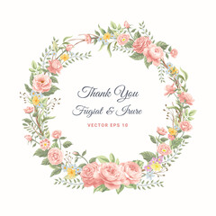 Beautiful Rose Flower and botanical leaf digital painted illustration for love wedding valentines day or arrangement invitation design greeting card