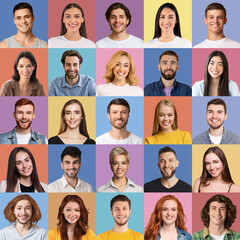 Plakat Diverse people showing positive emotions on colorful backgrounds, collection