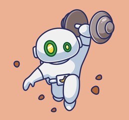 cute astronaut robot gym fitness weigh lifting