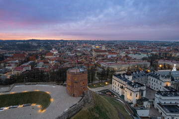 Fototapeta na wymiar Aerial winter morning sunrise view of Vilnius old town, Lithuania