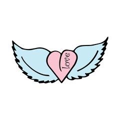 Vector illustration of a broken heart and wings