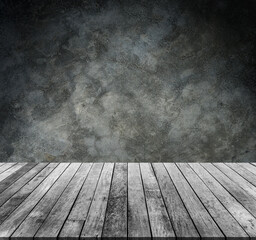 old wood plank or wood floor with cement wall texture background use for product display
