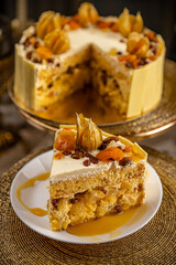 Portion of creamy orange cake