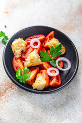 salad panzanella tomato, dried toast bread, onion meal snack copy space food background