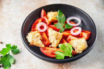 salad panzanella tomato, dried toast bread, onion meal snack copy space food background