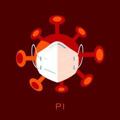 Pi Covid 19 Corona Virus variant PANDEMIC 3D Illustration FFP2 Mask