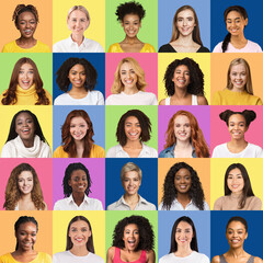 Ladies portraits. Female heads with various hairstyle