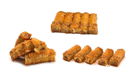 Delicious sweet baklava isolated on white background.