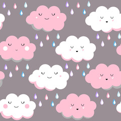 seamless pattern with clouds and rain