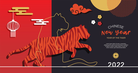 Chinese new year 2022 year of the tiger . Chinese zodiac symbol, Lunar new year concept, modern background design