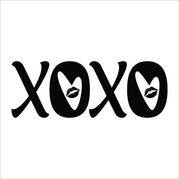 Xoxo,  (hugs and kisses) brush lettering and lipstick kiss on a white background. Vector illustration.