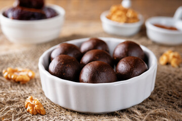 Dates walnuts chocolate raw balls