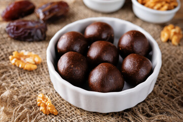 Dates walnuts chocolate raw balls
