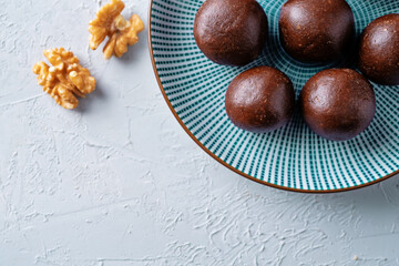 Dates walnuts chocolate raw balls