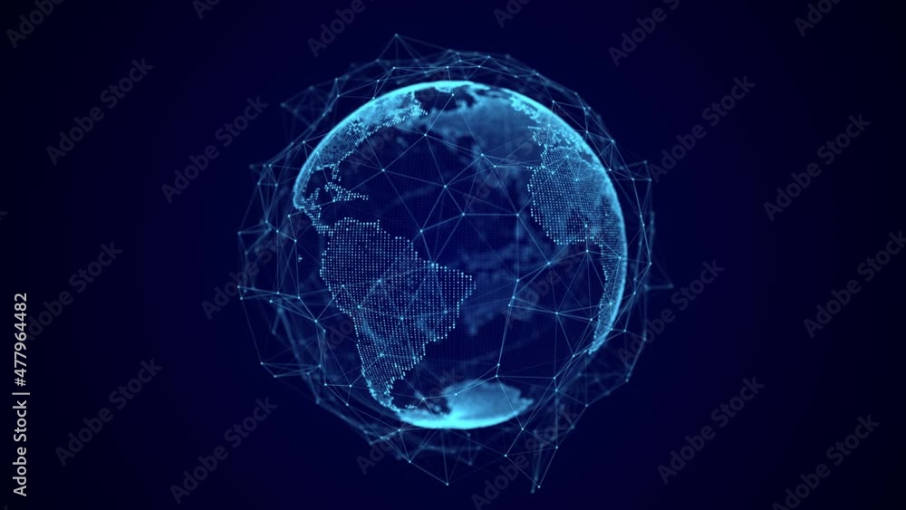 Fototapete Global world network concept. Safety wireless network connection technology. Big data analytics and visualization. Science background with blue planet Earth. 3D rendering.