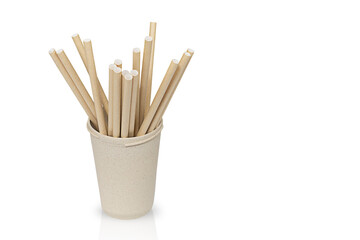 Paper straws in reusable bamboo cup. Zero waste