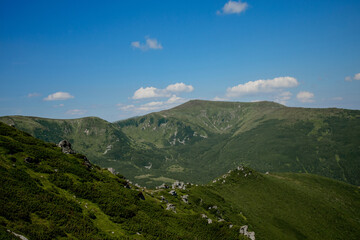 Carpathians mountain range at summer morning. Beauty of wild virgin Ukrainian nature. Peacefulness.