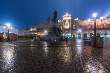 Fototapeta na wymiar Krakow Poland December 17, 2021; The architecture of the city of Kraów in the evening time.