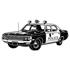 Fotobehang Police car realistic sketch. Vector illustration in black and white. Coloring paper, page, book. Vector.Police interceptor. Sheriff's Car svg cutting print © liza