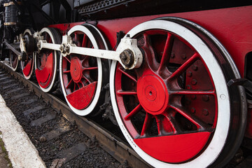 old locomotive in Lviv railway station in winter