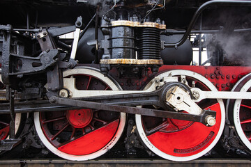 old locomotive in Lviv railway station in winter