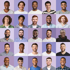Cheerful multiracial men different ages showing various positive emotions