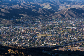 Mountain view of suburban Simi Valley in Ventura County, California.