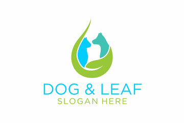 dog and leaf design logo. premium vector