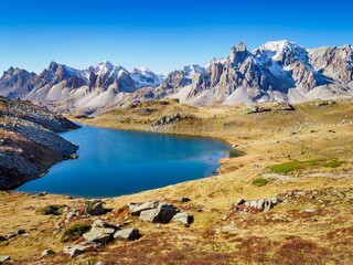 Lake Long view in Ecrins national park near refuge Drayeres, France