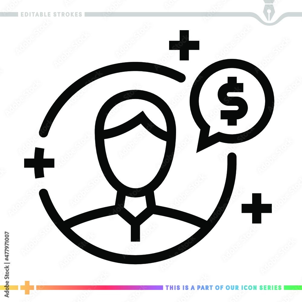 Poster line icon for salary negotiation illustrations with editable strokes. this vector graphic has custom