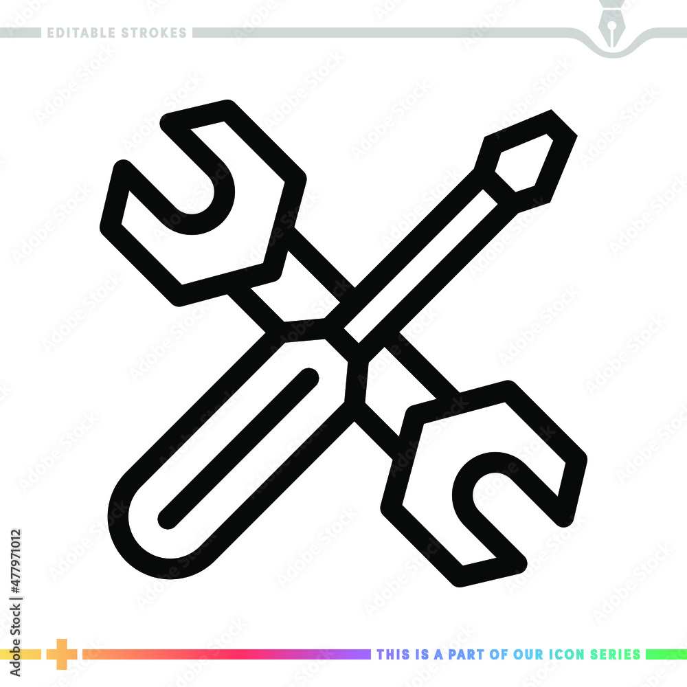 Poster line icon for maintenance technology illustrations with editable strokes. this vector graphic has cu